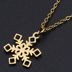 Golden Christmas Theme, 201 Stainless Steel Pendant Necklaces, with Cable Chains and Lobster Claw Claspss, Snowflake, Golden, 15.74 inch(40cm), 1.5mm