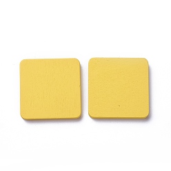 Jaune Cabochons de bois, teint, carrée, jaune, 40x40x5mm