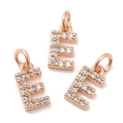 Real Rose Gold Plated Brass Micro Pave Grade AAA Cubic Zirconia Charms, Letter E, Cadmium Free & Nickel Free & Lead Free, Real Rose Gold Plated, 9x4.5x1.5mm, Hole: 2mm