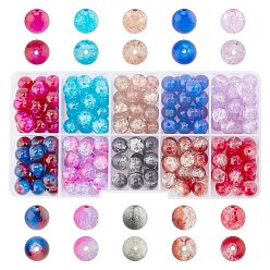 Color mezclado Redondas perlas de vidrio transparente crujido, color mezclado, 8 mm, agujero: 1.3~1.6 mm, sobre 200~205 unidades / caja