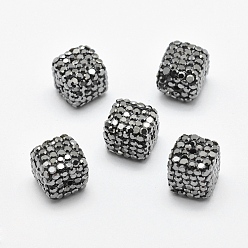 Hematite Polymer Clay Rhinestone Beads, Cube, Hematite, 10~11x10~11x10~11mm, Hole: 1.5mm