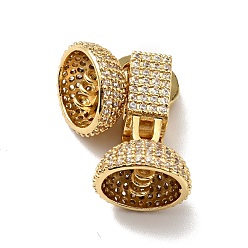 Golden Brass Micro Pave Clear Cubic Zirconia Fold Over Clasps, Cadmium Free & Lead Free, Golden, 32x12.5mm, Hole: 1mm