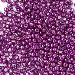 Púrpura 8/0 perlas de cristal de la semilla, estilo de colores metalizados, rondo, púrpura, 8/0, 3 mm, agujero: 1 mm, sobre 10000 unidades / libra