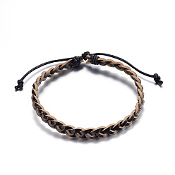 Black Adjustable Braided Leather Cord Bracelets, Black, 2-1/2 inch(66mm)
