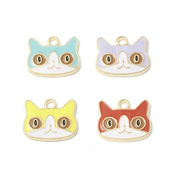 Mixed Color Alloy Enamel Charms, Cat Charm, Golden, Mixed Color, 13x16x2.2mm, Hole: 2mm