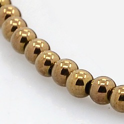 Plaqué Cuivre Perles d'hématite synthétique non magnétique ronde brins, cuivre plaqué, 3mm, Trou: 1mm, Environ 136 pcs/chapelet, 15.7 pouce