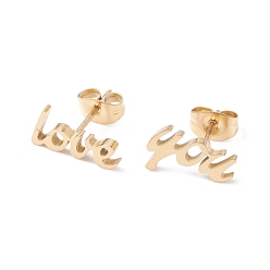 Golden Word Love 304 Stainless Steel Stud Earrings for Women, Golden, 7x12mm, Pin: 0.7mm