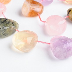 Mixed Stone Teardrop Natural Mixed Gemstone Beads Strands, Top Drilled Beads, Rutilated Quartz & Amethyst & Citrine & Rose Quartz, 15~30x11~20mm, Hole: 1mm, about 17pcs/strand, 15.7 inch
