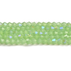 Verde Perlas de vidrio imitación de jade electroplate hebras, color de ab chapado, facetados, bicono, verde, 4x4 mm, agujero: 0.8 mm, sobre 87~98 unidades / cadena, 12.76~14.61 pulgada (32.4~37.1 cm)