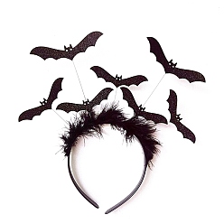 Black Halloween Glitter Bat Cloth Hair Band, for Halloween Cosplay Party Costume Hair Accessories, Black, 220mm