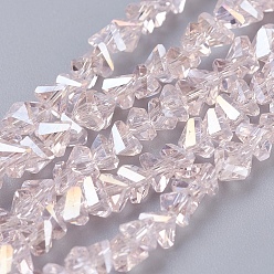 Pink Electroplate Glass Beads Strands, AB Color Plated, Faceted, Triangle, Pink, 4.5x5x6mm, Hole: 1mm, about 88~90pcs/strand, 28~30cm