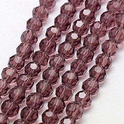 Old Rose Glass Beads Strands, Faceted(32 Facets), Round, Old Rose, 6mm, Hole: 1.2mm, about 88~91pcs/strand, 19.49 inch~20.08 inch(49.5~51cm)