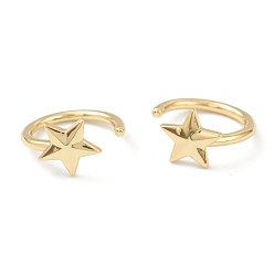 Golden Brass Cuff Earrings, Long-Lasting Plated, Star, Golden, 15x14x1.5mm