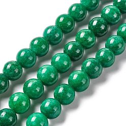 Autres Jades Brin de perles rondes en jade naturel, teint, verte, 12mm, Trou: 1.5mm, Environ 32 pcs/chapelet, 14.57'' (37 cm)