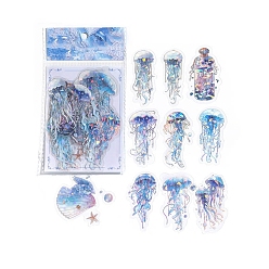 Aciano Azul 20 piezas 10 estilos pegatinas decorativas de medusas para mascotas impermeables con láser, calcomanías autoadhesivas, para diy scrapbooking, azul aciano, 50~70 mm, 2 piezas / estilo