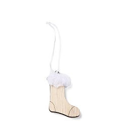 Christmas Socking Decoraciones colgantes de madera sin terminar de navidad, decoraciones de la pared, con cuerdas de arpillera y bucles de hierro, calcetines de navidad, 11 cm