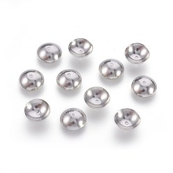 Stainless Steel Color 201 Stainless Steel Bead Caps, Apetalous, Stainless Steel Color, 8x2.4mm, Hole: 0.8mm