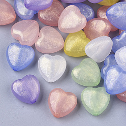 Mixed Color Transparent Acrylic Beads, Glitter Beads, Heart, Mixed Color, 14x14x7mm, Hole: 1.8mm