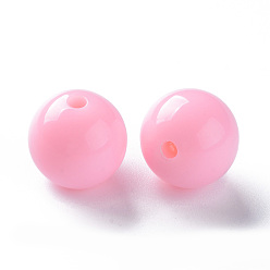 Rose Nacré Perles acryliques opaques, ronde, perle rose, 16x15mm, Trou: 2.8mm, environ220 pcs / 500 g