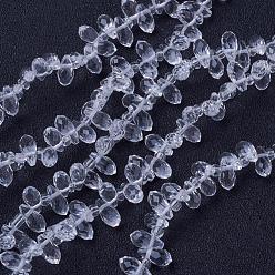 Clear Glass Beads Strands, Top Drilled Beads, Faceted, Teardrop, Clear, 9x4mm, Hole: 1mm, 3x2mm, about 98~100pcs/strand, 14~14.5 inch