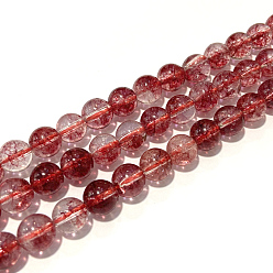Coral Dyed Round Natural Crackle Quartz Beads Strands, Coral, 12mm, Hole: 1mm, about 16pcs/strand, 7.5 inch