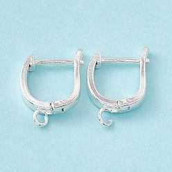 925 Sterling Silver Plated Brass Hoop Earring Findings with Latch Back Closure, with Horizontal Loops, Cadmium Free & Lead Free, Long-Lasting Plated, 925 Sterling Silver Plated, 16.5x12x2.5mm, Hole: 2mm, Pin: 0.9mm