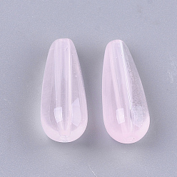 Pink Transparent Spray Painted Glass Beads, teardrop, Pink, 19x8mm, Hole: 1.4mm