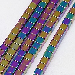 Plaqué Multicolore Galvanoplastie non magnétiques hématite synthétique brins de perles, cube, Grade a, multi-couleur plaquée, 3x3x3mm, Trou: 1mm, Environ 127 pcs/chapelet, 16 pouce