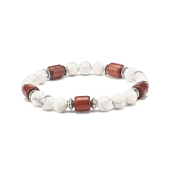 Howlite Bracelet extensible en perles d'howlite naturelle pour femme ou homme, bracelets de perles de bois et d'alliage, diamètre intérieur: 2-1/8 pouce (5.5 cm)