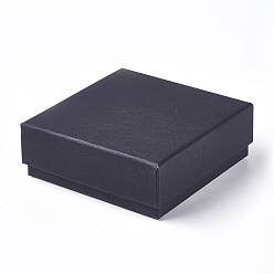 Noir Boîtes à bijoux en carton kraft, bague / boucle d'oreille, carrée, noir, 10x10x3.5 cm