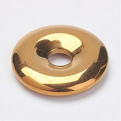 Golden Plated Non-Magnetic Synthetic Hematite Pendants, Donut/Pi Disc, Grade A, Golden Plated, 30x6mm, Hole: 7mm