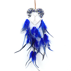 Lapis Lazuli Heart with Tree of Life Natural Lapis Lazuli Chip Wind Chimes Pendant Decorations, with Feather, for Home Bedroom Hanging Decorations, 500mm