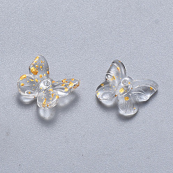 Clear Two Tone Transparent Spray Painted Glass Charms, with Glitter Powder, Butterfly, Clear, 9.5x11x3mm, Hole: 0.8mm