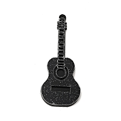 Black Guitar Shape Acrylic Big Pendants, with Glitter Powder, Black, 64x26x4.5mm, Hole: 1.5mm
