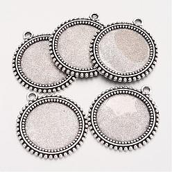 Antique Silver Tibetan Style Flat Round Alloy Pendant Cabochon Settings, Cadmium Free & Lead Free, Antique Silver, Tray: 25mm, 37x33x2mm, Hole: 3mm, about 180pcs/1000g