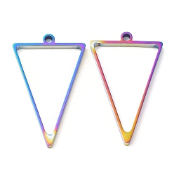 Rainbow Color 304 Stainless Steel Open Back Bezel Triangle Pendants, For DIY UV Resin, Epoxy Resin, Pressed Flower Jewelry, Rainbow Color, 37x23x3mm, Hole: 2.2mm, Inner Diameter: 29.5x20mm