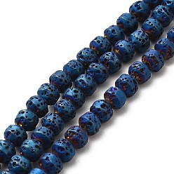 Plaqué Bleu Brins de perles de pierre de lave naturelle galvanisées, Toupie, bleu plaqué, 4x5mm, Trou: 0.8mm, Environ 89~90 pcs/chapelet, 15.35~15.55 pouce (39~39.5 cm)