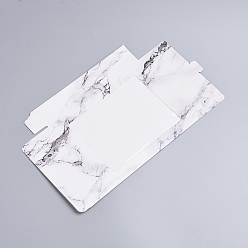 Blanco Caja de papel kraft creativa plegable, caja de regalo de papel, con ventana transparente, rectángulo con patrón de textura de mármol, blanco, 17.7x13.5x3.7 cm