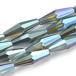Cadet Blue Electroplated Glass Beads Strands, AB Color Plated, Faceted, Oval, Cadet Blue, 12.5x4mm, Hole: 0.8mm, about 60pcs/strand, 28.74 inch