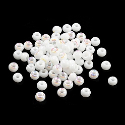 White Glass Seed Beads, AB Color, Rondelle, White, 4x3mm, Hole: 1.2mm 368pc/bag.