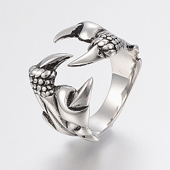 Plata Antigua 316 anillos quirúrgicos de acero inoxidable para los dedos, anillos de banda ancha, garra, plata antigua, tamaño 11, 21mm