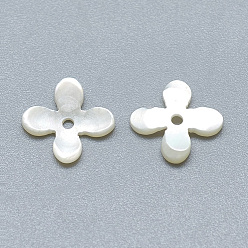 Cáscara Blanca Cuentas de concha natural de blanco, cuentas de concha de nácar, flor, 6x6x1 mm, agujero: 0.8 mm