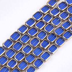 Blue Electroplate Glass Beads Strands, Edge Plated, Rectangle, Blue, 9.5~10x7.5~8x4mm, Hole: 1mm, about 30pcs/strand, 11.4 inch