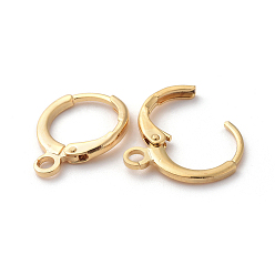 Настоящее золото 18K Латунные серьги-обручи, с горизонтальной петлей, кольцо, реальный 18 k позолоченный, 15x11.5x2 мм, отверстие : 2 мм, штифты : 0.8 мм