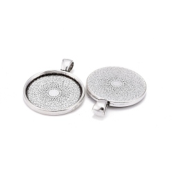 Antique Silver Tibetan Style Alloy Pendant Cabochon Settings, Plain Edge Bezel Cups, Lead Free & Nickel Free & Cadmium Free, Flat Round, Antique Silver, Tray: 25mm, 36.5x28x3mm, Hole: 7x4mm, about 188pcs/1000g