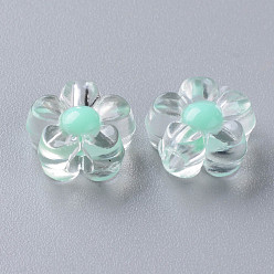Aquamarine Transparent Acrylic Beads, Bead in Bead, Flower, Aquamarine, 12x12.5x6mm, Hole: 2.5mm, about 893pcs/500g