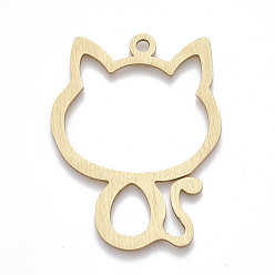 Golden Aluminium Kitten Pendants, Laser Cut Pendants, Cat Silhouette Shape, Golden, 49.5x38x1mm, Hole: 3mm