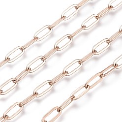 Rose Gold Ion Plating(IP) 304 Stainless Steel Cable Chains, Paperclip Chains, Drawn Elongated Cable Chains, Soldered, with Spool, Rose Gold, 9.7x4.2x0.9~1mm, about 32.8 Feet(10m)/roll