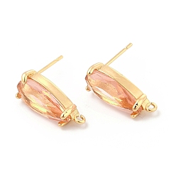 Crystal Aurum K9 Glass Stud Earring Teardrop Findings, with Light Gold Tone Brass Findings, Crystal Aurum, 19x8mm, Hole: 1.2mm, Pin: 0.8mm