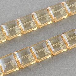 Champagne Amarillo Electroplate facetas de vidrio transparente hebras de cuentas, plaza, amarillo champán, 13x13x7.5 mm, agujero: 2 mm, sobre 40 unidades / cadena, 19.6 pulgada
